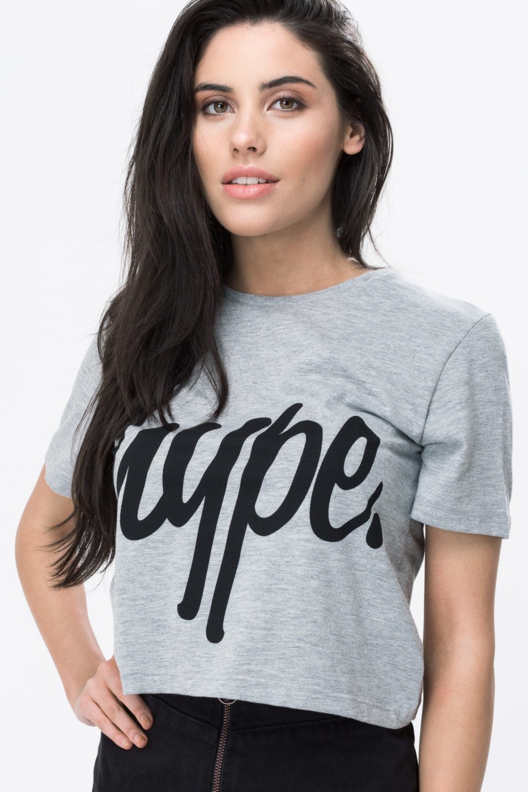 HYPE Grey/Black Hype Script Women's Crop T-Shirt
