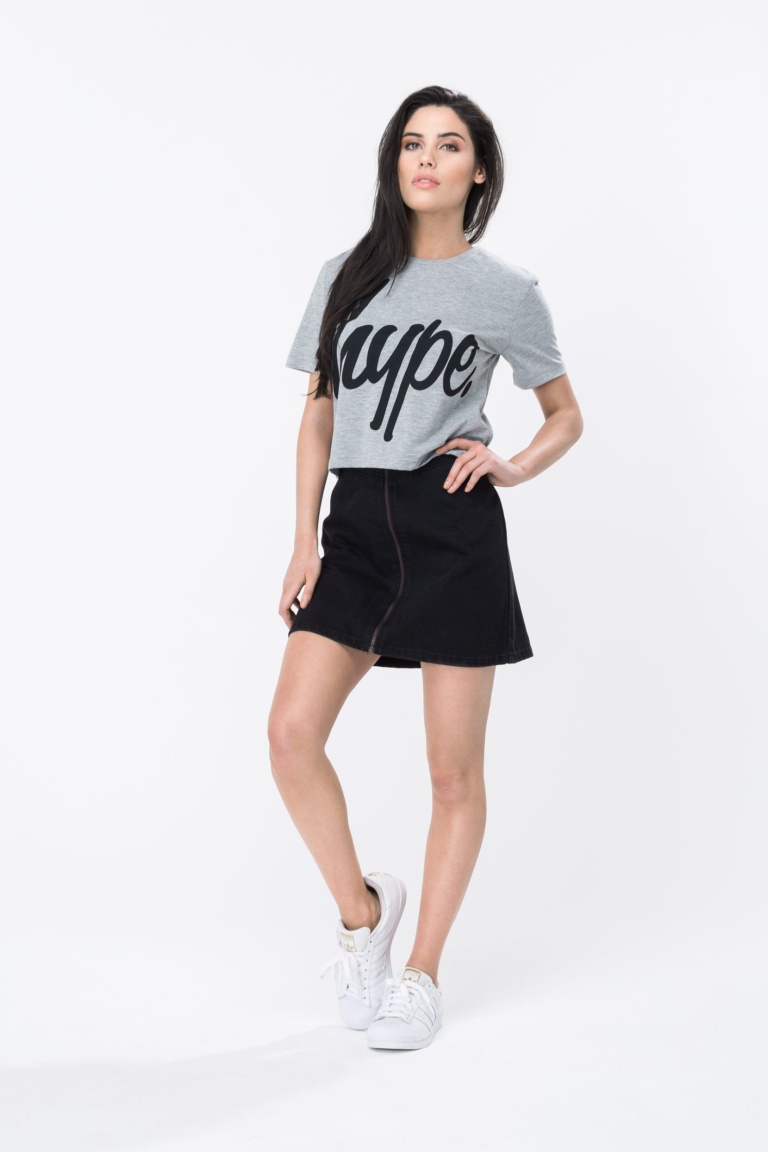 HYPE Grey/Black Hype Script Women's Crop T-Shirt